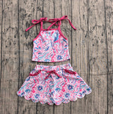 Hot pink straps watercolor top skirt kids girls active outfits