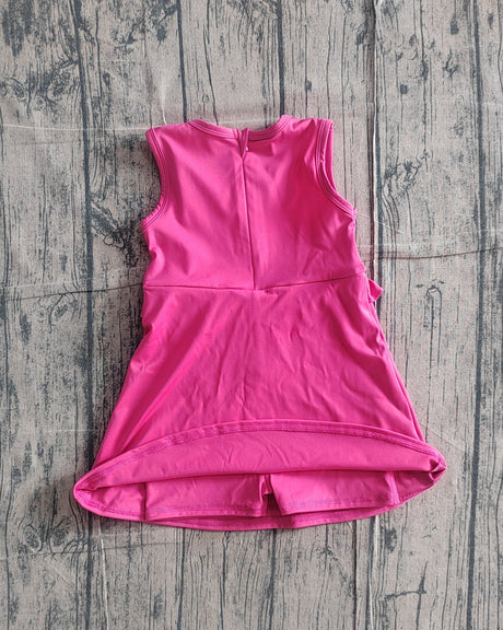 Sleeveless hot pink ruffle kids girls athletic dresses