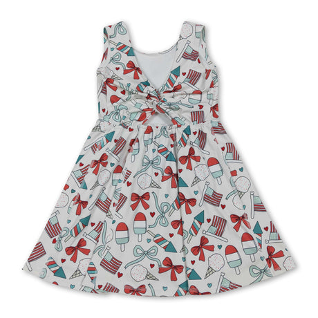 Sleeveless popsicle bow flag girls 4th of july athletic dress