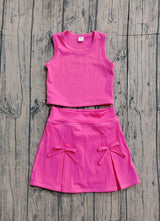 Sleeveless hot pink crop top skirt kids girls active set