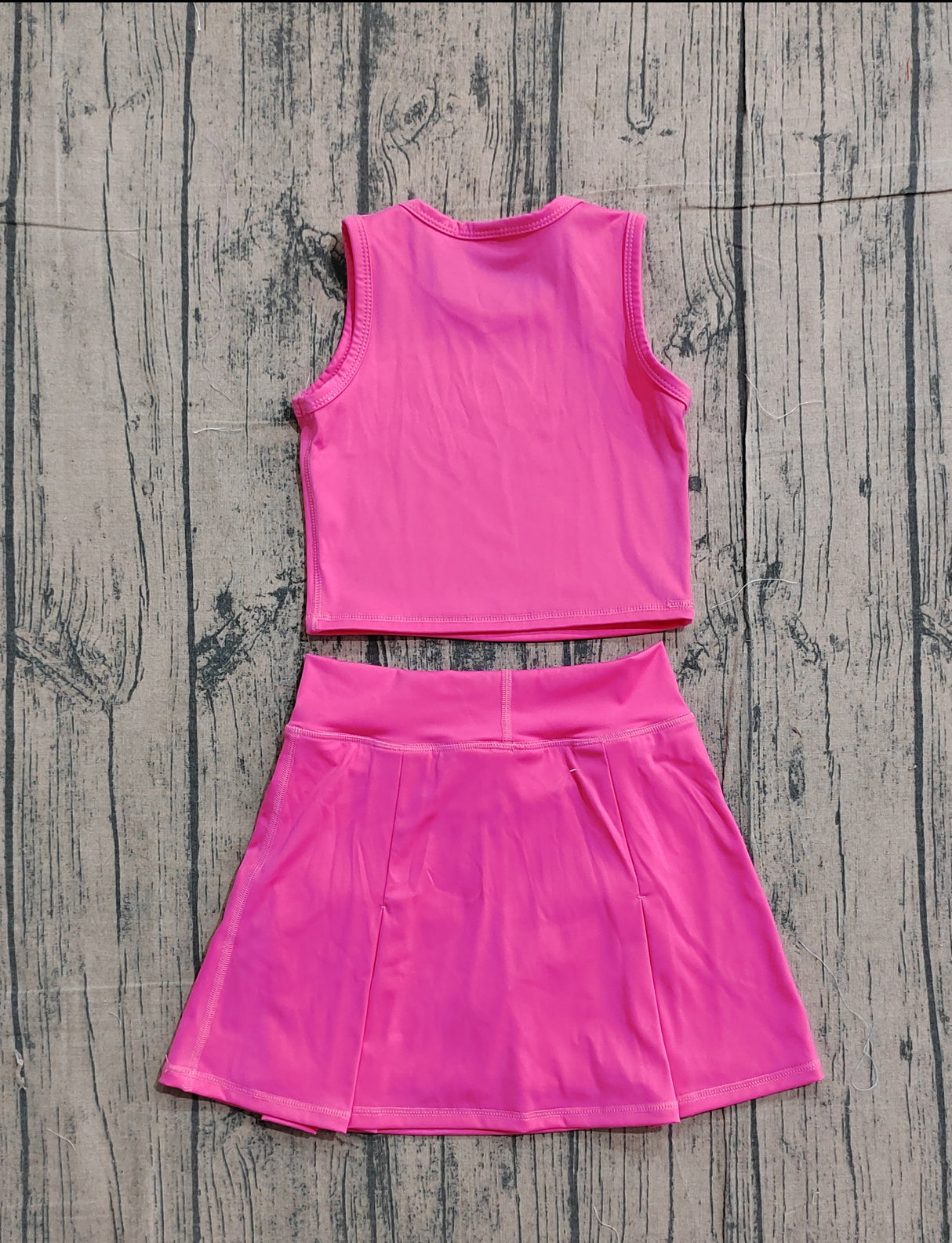 Sleeveless hot pink crop top skirt kids girls active set