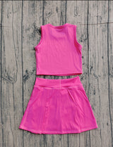 Sleeveless hot pink crop top skirt kids girls active set