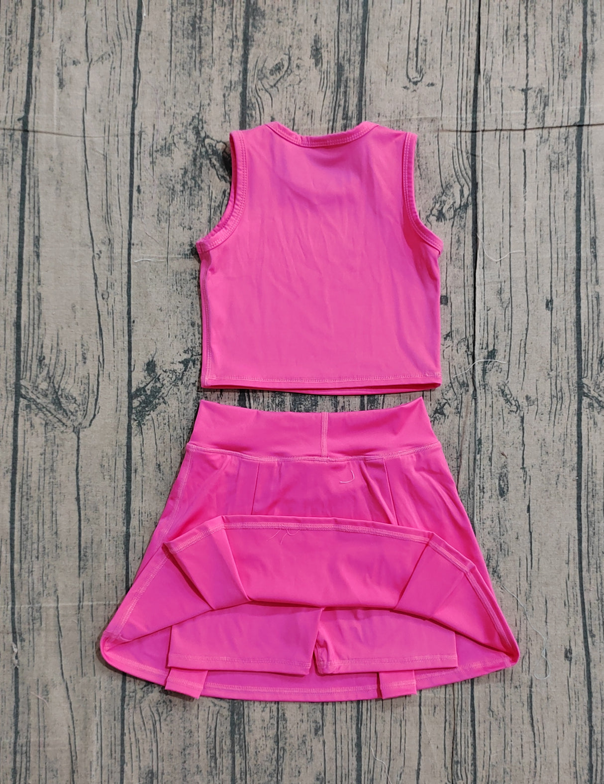 Sleeveless hot pink crop top skirt kids girls active set