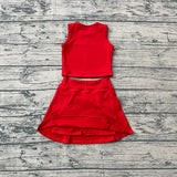 Red sleeveless top bow fold skirt girls active wear set