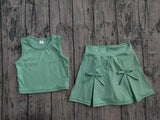 Sleeveless green crop top bow skirt kids girls summer active set