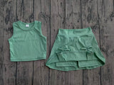 Sleeveless green crop top bow skirt kids girls summer active set