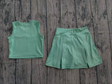 Sleeveless green crop top bow skirt kids girls summer active set
