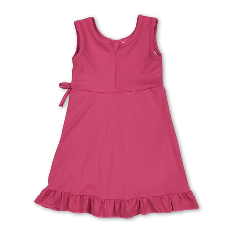 Sleeveless hot pink bow ruffle kids girls summer athletic dress