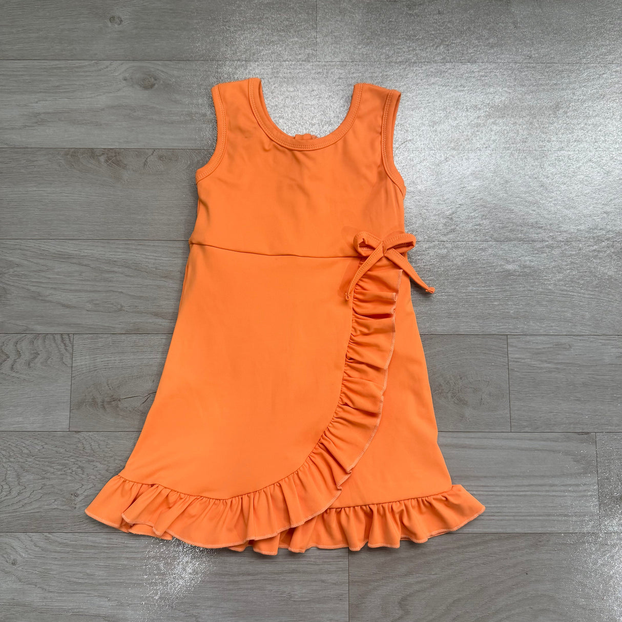 Sleeveless orange ruffle kids girls summer athletic dress
