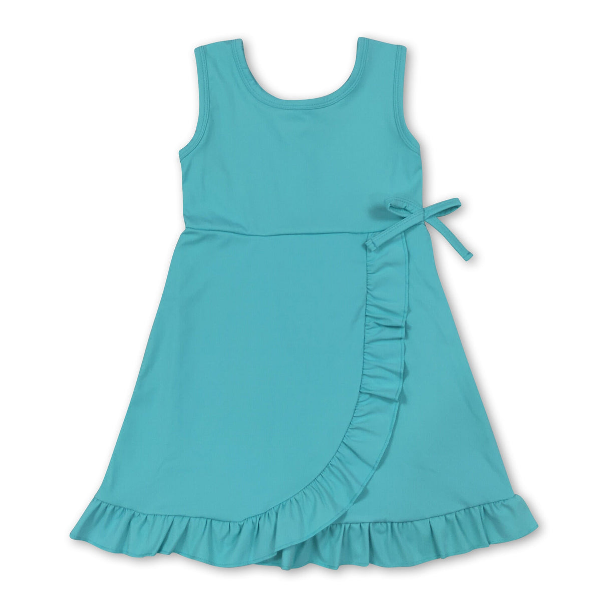 Sleeveless teal ruffle kids girls summer athletic dress