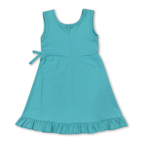 Sleeveless teal ruffle kids girls summer athletic dress