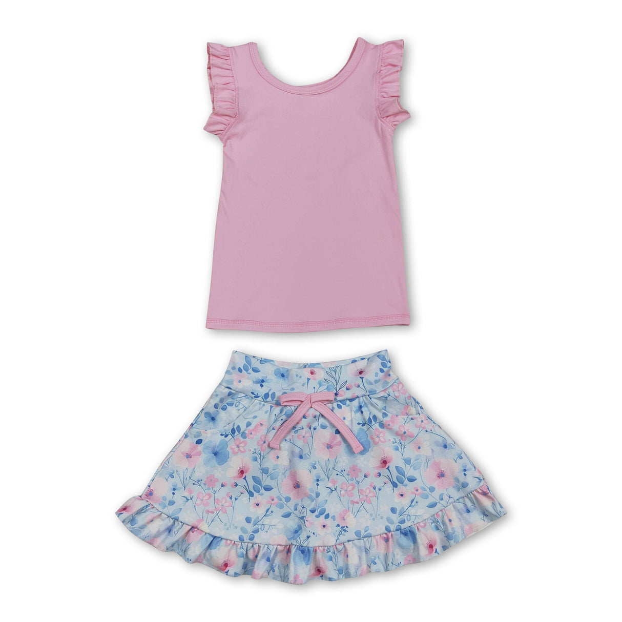 Sleeveless pink top floral skirt girls active wear set