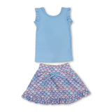 Sleeveless light blue top mermaid scale skirt girls active set