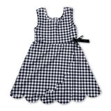 Sleeveless black plaid scallop kids girls athletic dresses