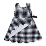 Sleeveless black plaid scallop kids girls athletic dresses
