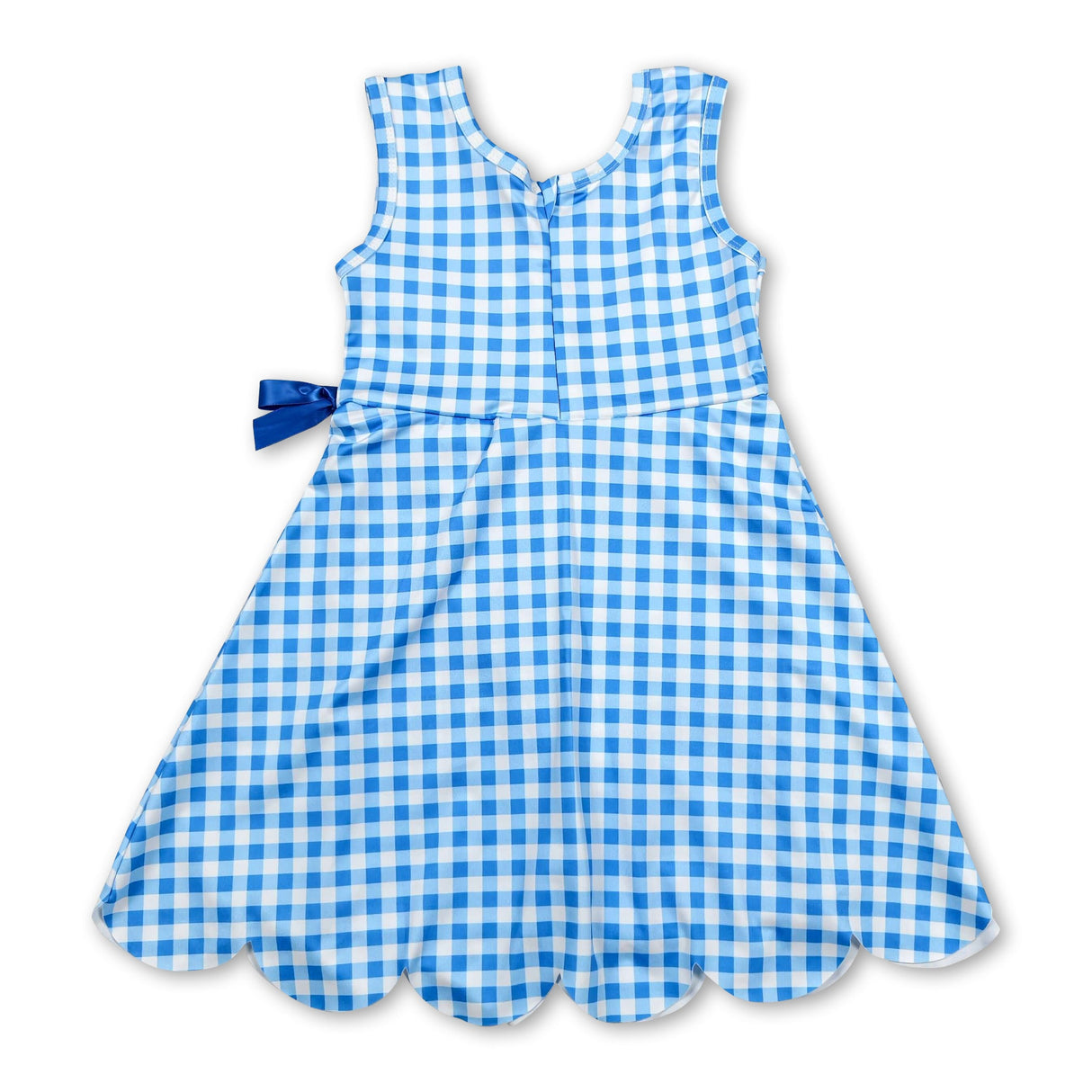 Sleeveless light blue plaid scallop kids girls athletic dresses