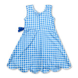 Sleeveless light blue plaid scallop kids girls athletic dresses