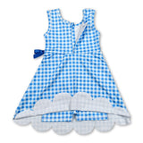 Sleeveless light blue plaid scallop kids girls athletic dresses