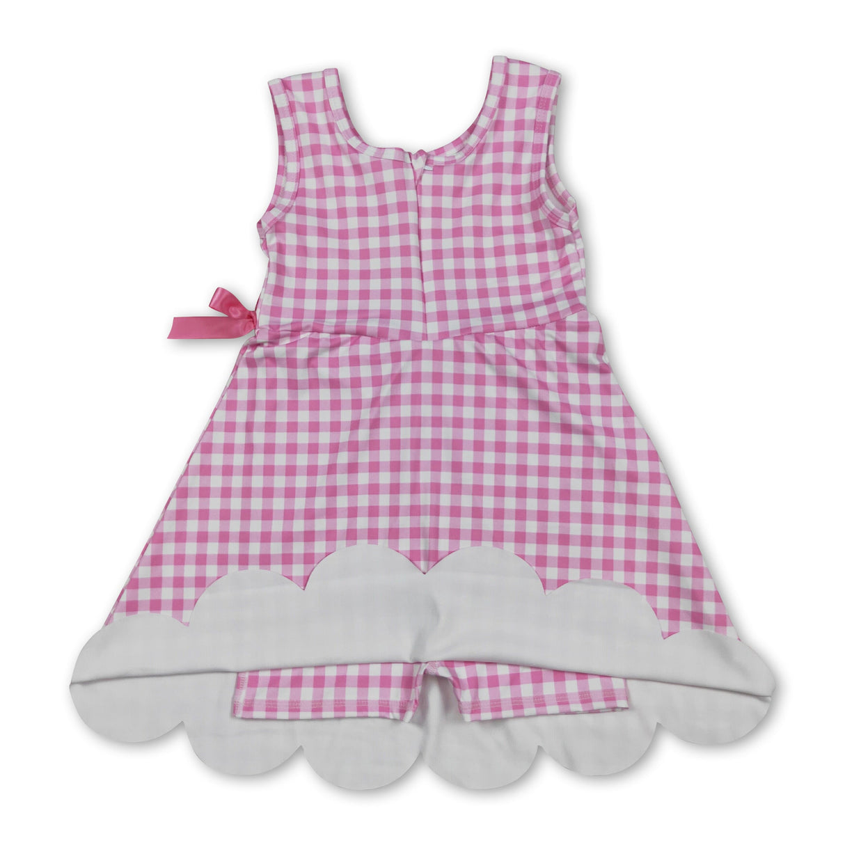 Sleeveless pink plaid scallop kids girls athletic dress