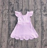 Pink plaid flutter sleeves scallop kids girls athletic dress