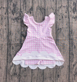 Pink plaid flutter sleeves scallop kids girls athletic dress