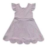 Pink plaid flutter sleeves scallop kids girls athletic dress