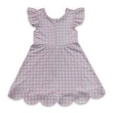 Pink plaid flutter sleeves scallop kids girls athletic dress
