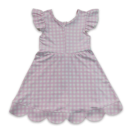 Pink plaid flutter sleeves scallop kids girls athletic dress