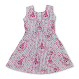 Pink sleeveless stripe bow castle girls athletic dresses