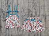 Straps floral ice cream top skirt girls 4th of july outfits