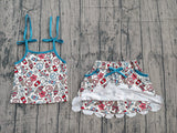 Straps floral ice cream top skirt girls 4th of july outfits