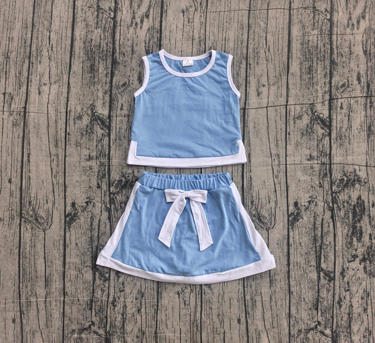 Sleeveless light blue white top skirt kids girls outfits