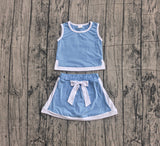 Sleeveless light blue white top skirt kids girls outfits