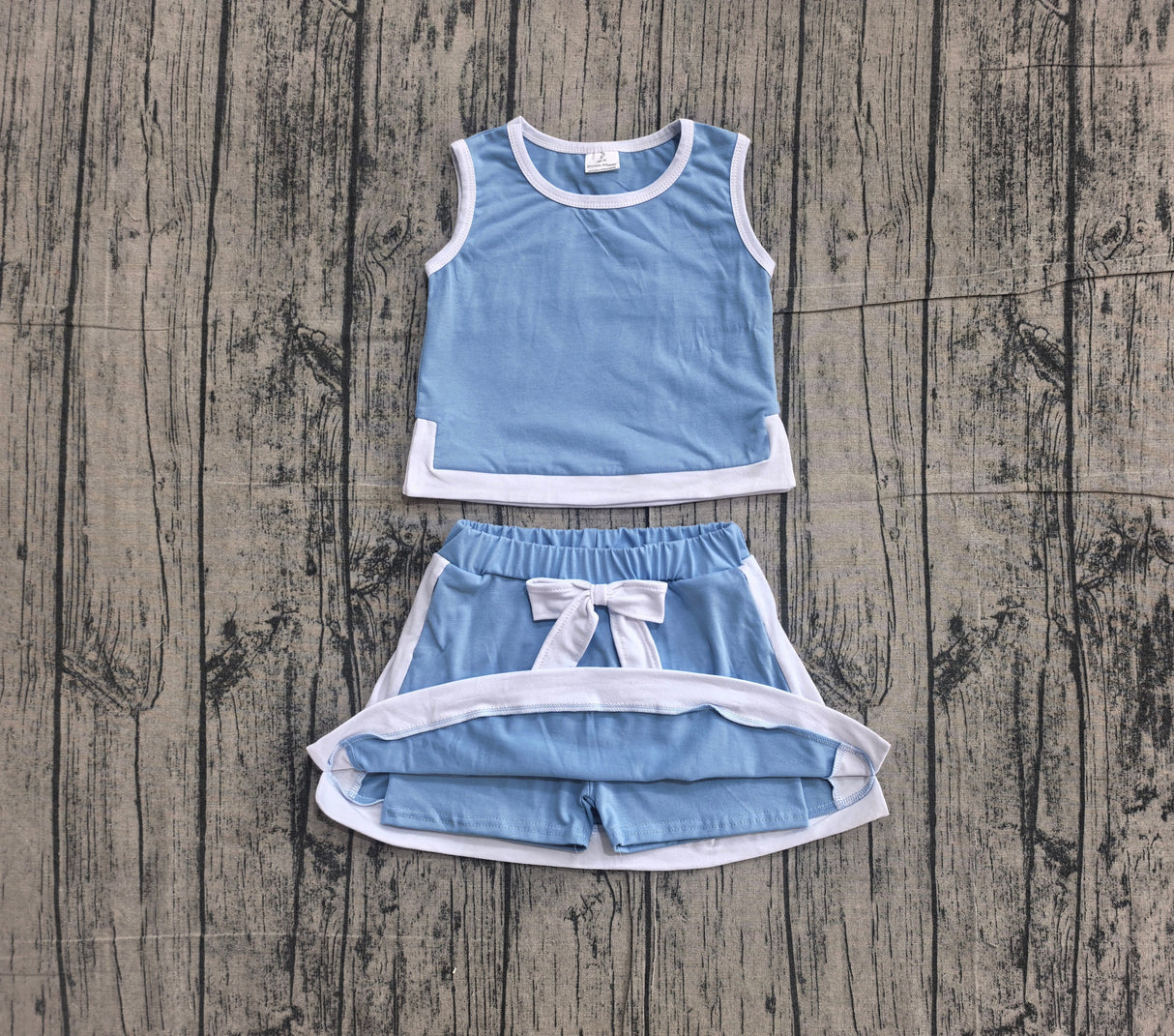 Sleeveless light blue white top skirt kids girls outfits