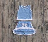 Sleeveless light blue white top skirt kids girls outfits