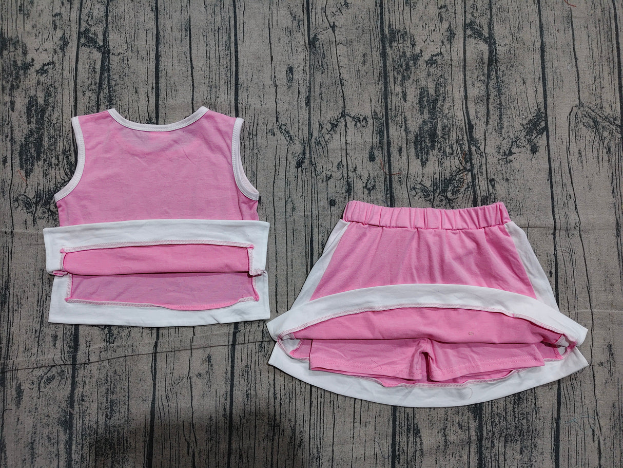 Pink cotton sleeveless top skorts kids girls outfits