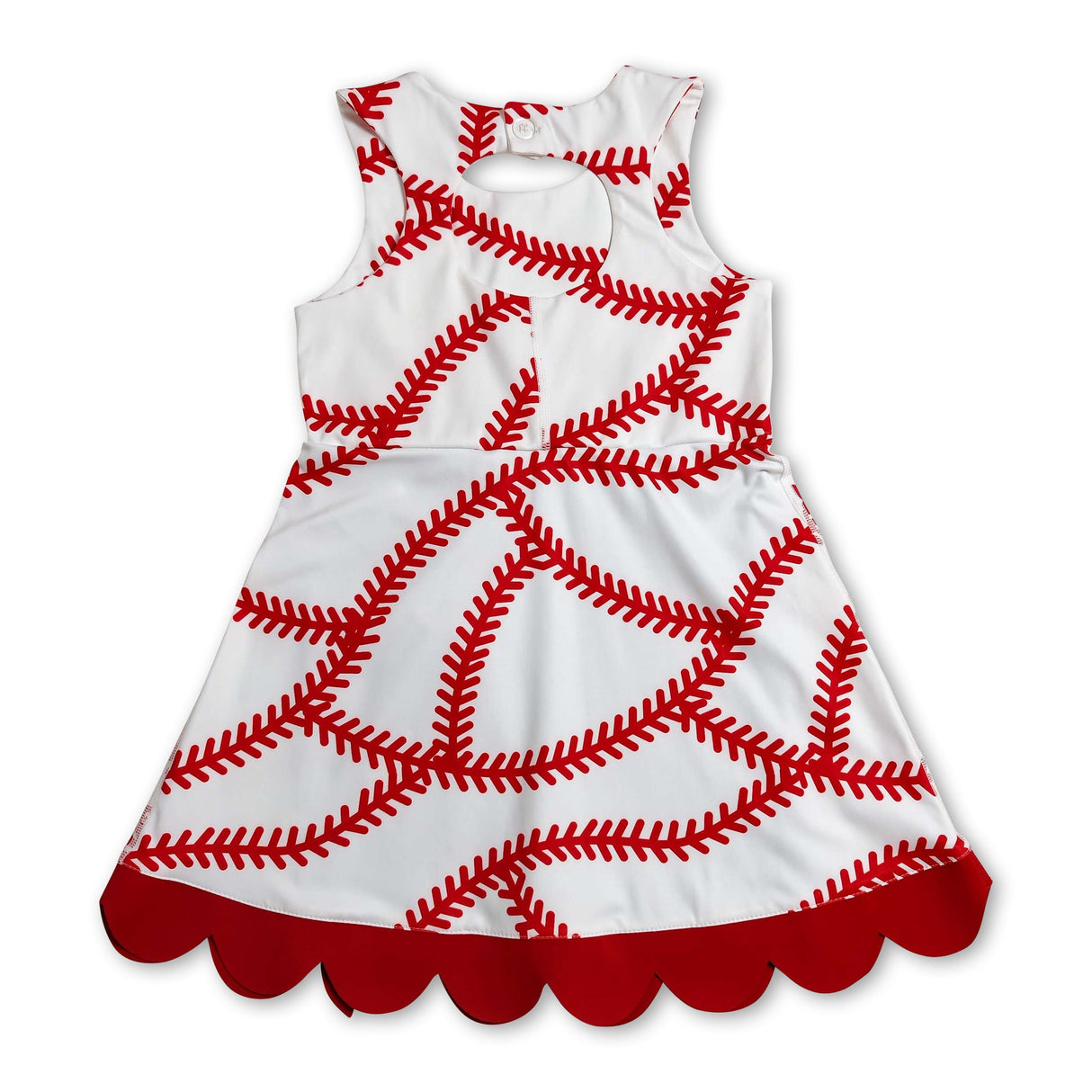 Sleeveless red scallop baseball kids girls athletic dress