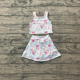 Sleeveless baseball bow kids girls summer activewear set