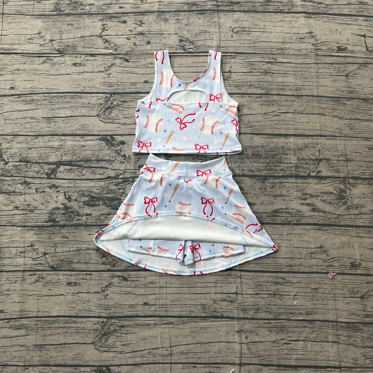 Sleeveless baseball bow kids girls summer activewear set