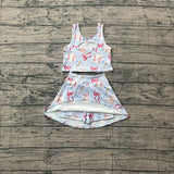 Sleeveless baseball bow kids girls summer activewear set