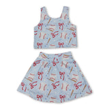 Sleeveless baseball bow kids girls summer activewear set