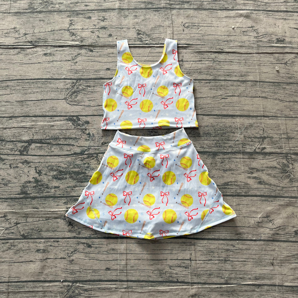 Sleeveless softball bow kids girls summer activewear set