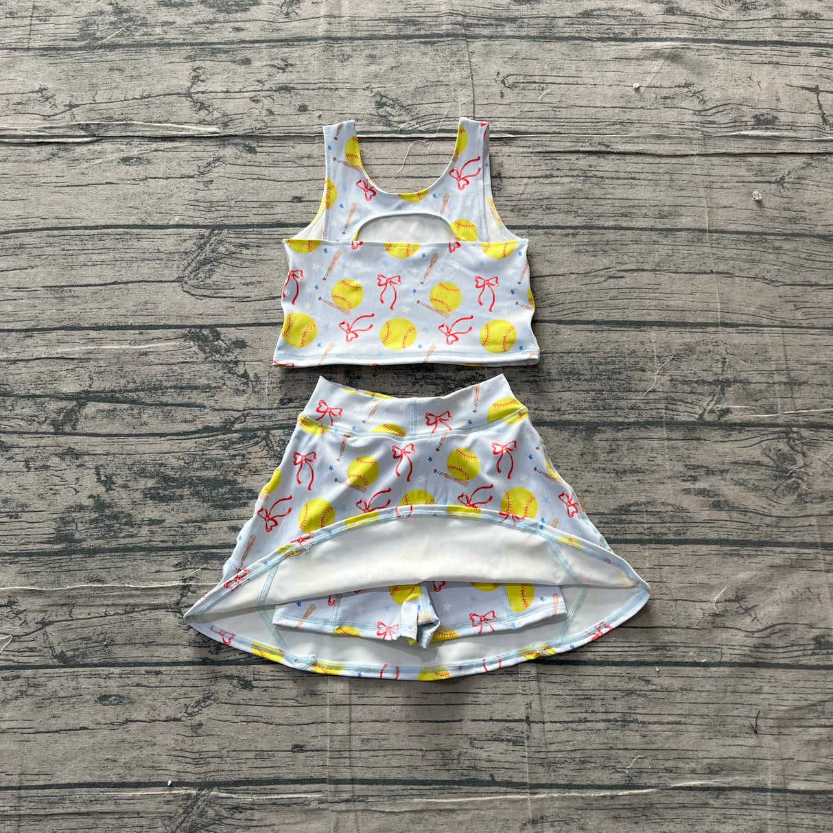Sleeveless softball bow kids girls summer activewear set