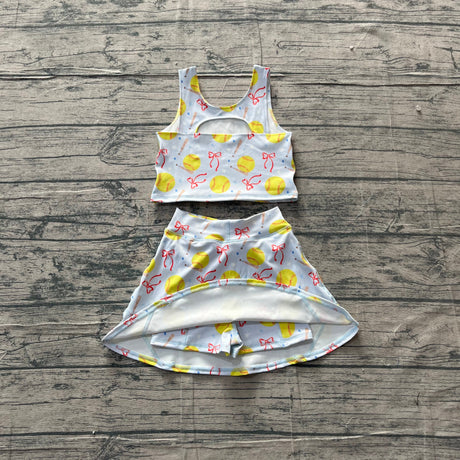 Sleeveless softball bow kids girls summer activewear set