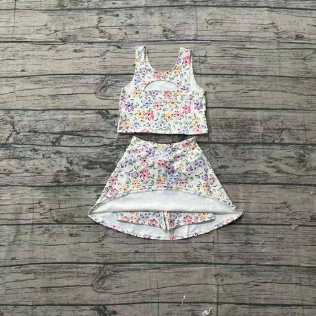Sleeveless floral kids girls summer activewear set