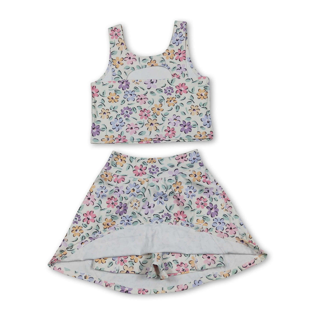 Sleeveless floral kids girls summer activewear set