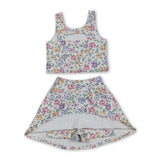 Sleeveless floral kids girls summer activewear set