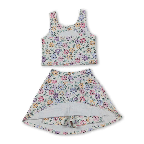 Sleeveless floral kids girls summer activewear set