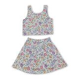 Sleeveless floral kids girls summer activewear set