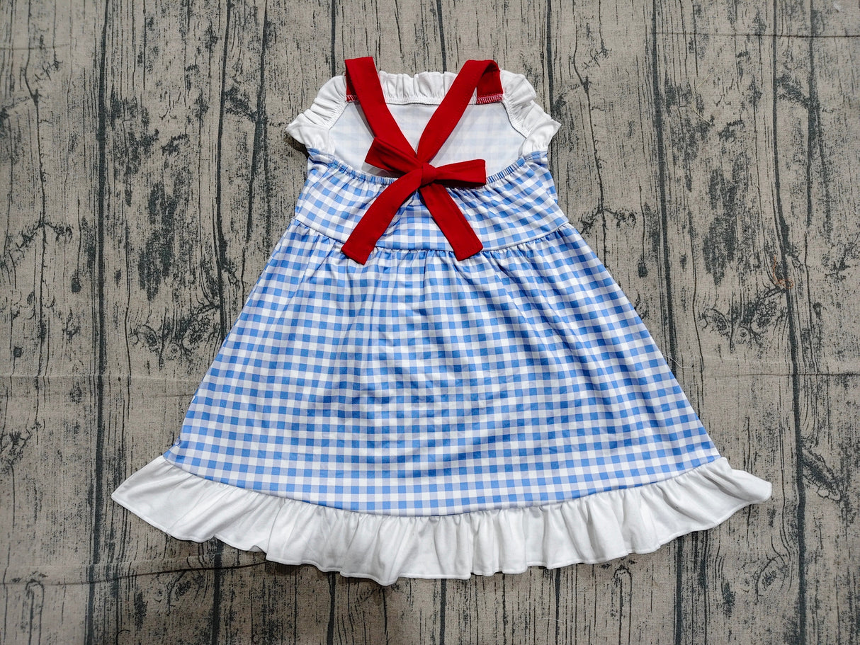 Straps white ruffle plaid kids girls summer dresses